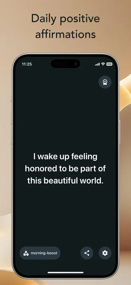 Full-screen daily affirmation in dark mode