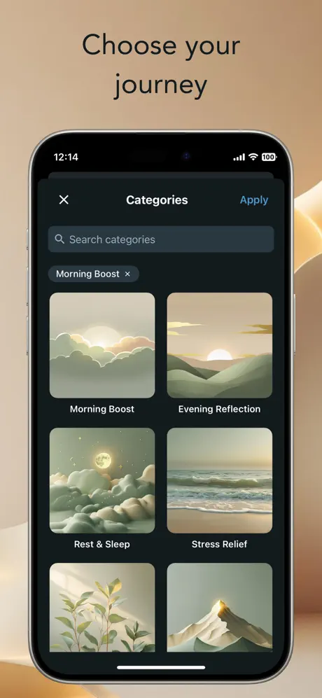 Category picker with illustrated affirmation themes